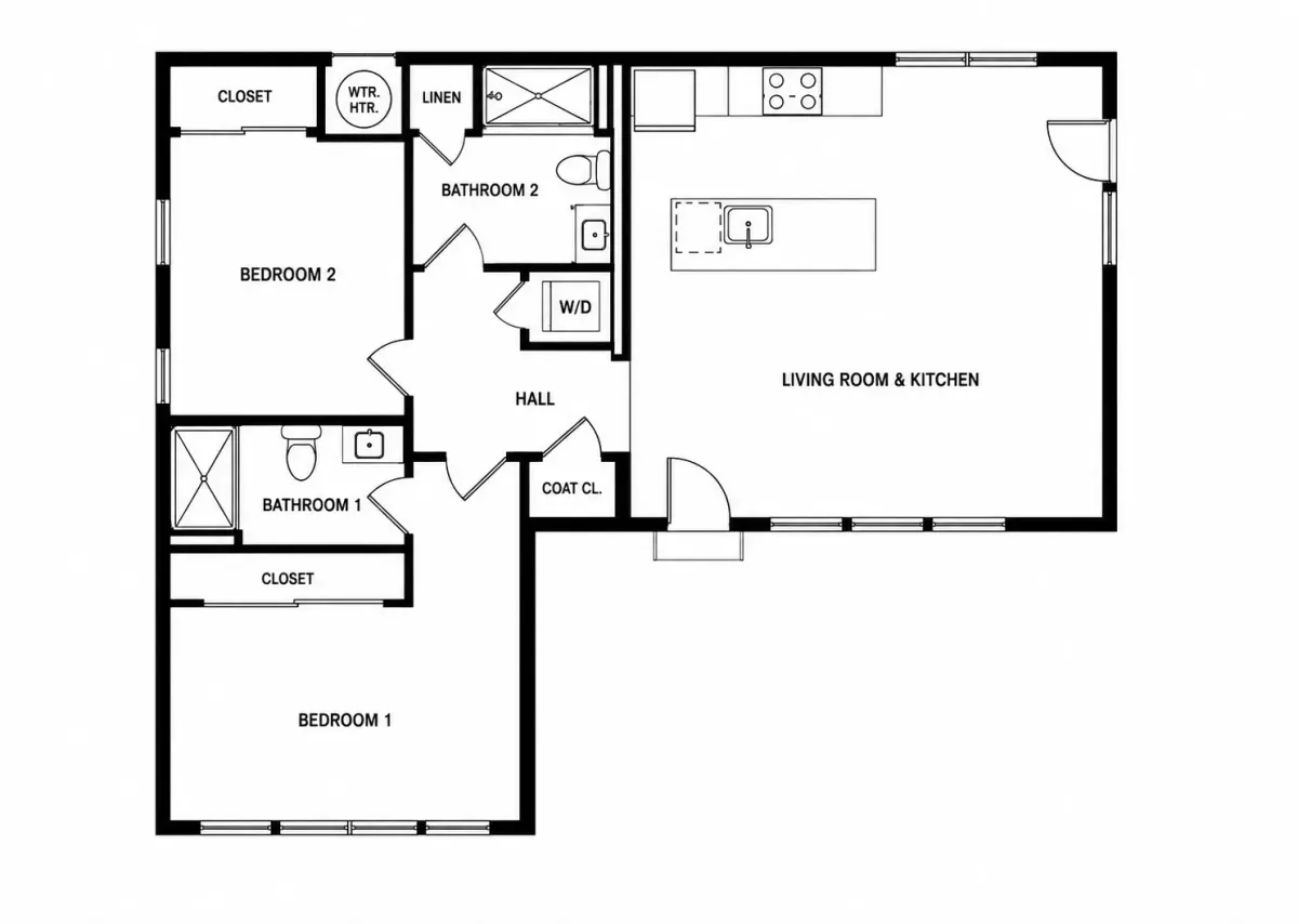 Los Altos 1,190 floor plan, simplified redraw