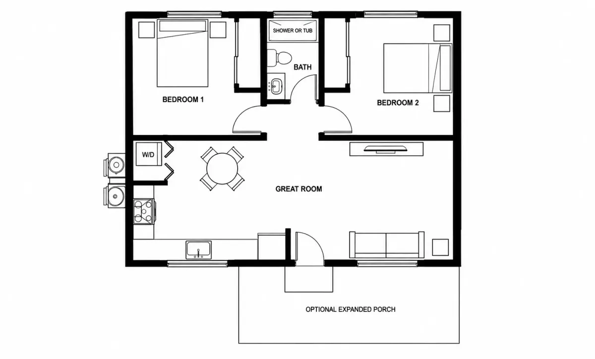 County 800 floor plan, simplified redraw